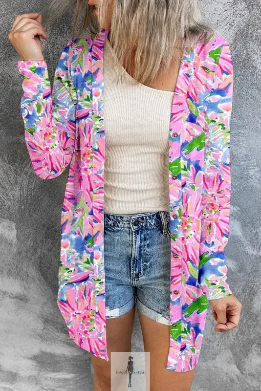 Fashionsarah.com Fashionsarah.com Pink Floral Sheath Long Sleeve Shirt