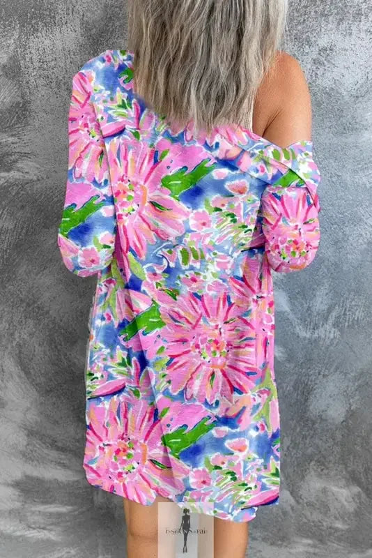 Fashionsarah.com Fashionsarah.com Pink Floral Sheath Long Sleeve Shirt