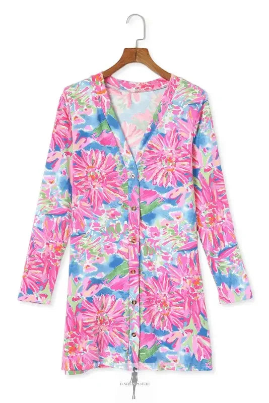 Fashionsarah.com Fashionsarah.com Pink Floral Sheath Long Sleeve Shirt