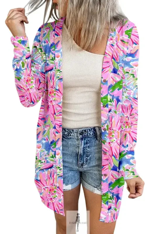 Fashionsarah.com Fashionsarah.com Pink Floral Sheath Long Sleeve Shirt