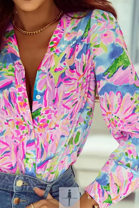 Fashionsarah.com Fashionsarah.com Pink Floral Sheath Long Sleeve Shirt