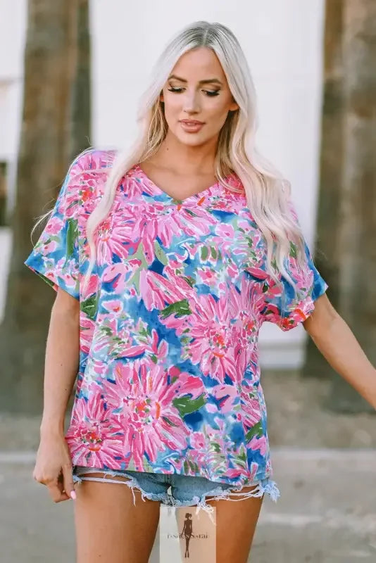 Fashionsarah.com Fashionsarah.com Pink Floral Sheath Long Sleeve Shirt