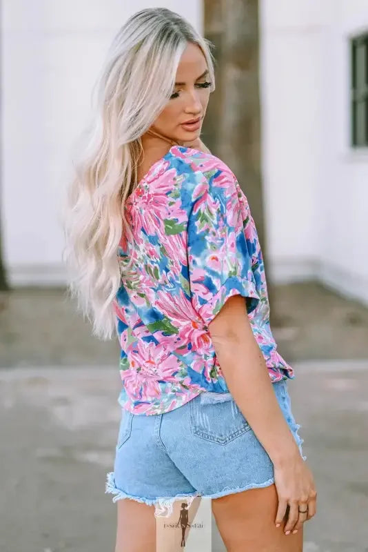 Fashionsarah.com Fashionsarah.com Pink Floral Sheath Long Sleeve Shirt