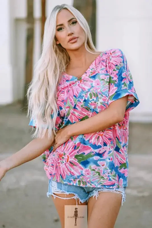 Fashionsarah.com Fashionsarah.com Pink Floral Sheath Long Sleeve Shirt