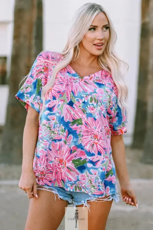 Fashionsarah.com Fashionsarah.com Pink Floral Sheath Long Sleeve Shirt