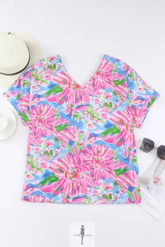 Fashionsarah.com Fashionsarah.com Pink Floral Sheath Long Sleeve Shirt