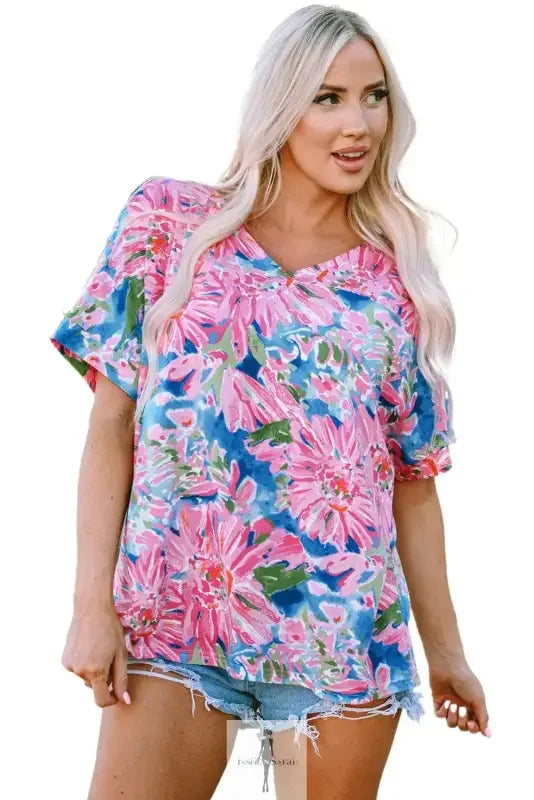 Fashionsarah.com Fashionsarah.com Pink Floral Sheath Long Sleeve Shirt
