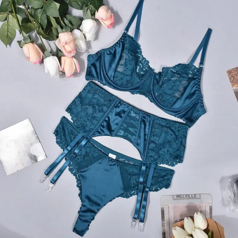 3 Pcs Lace Lingerie Bra and Panty Set | Fashionsarah.com