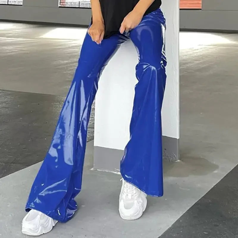 Women Slim Flar Long Leather Trousers | Fashionsarah.com