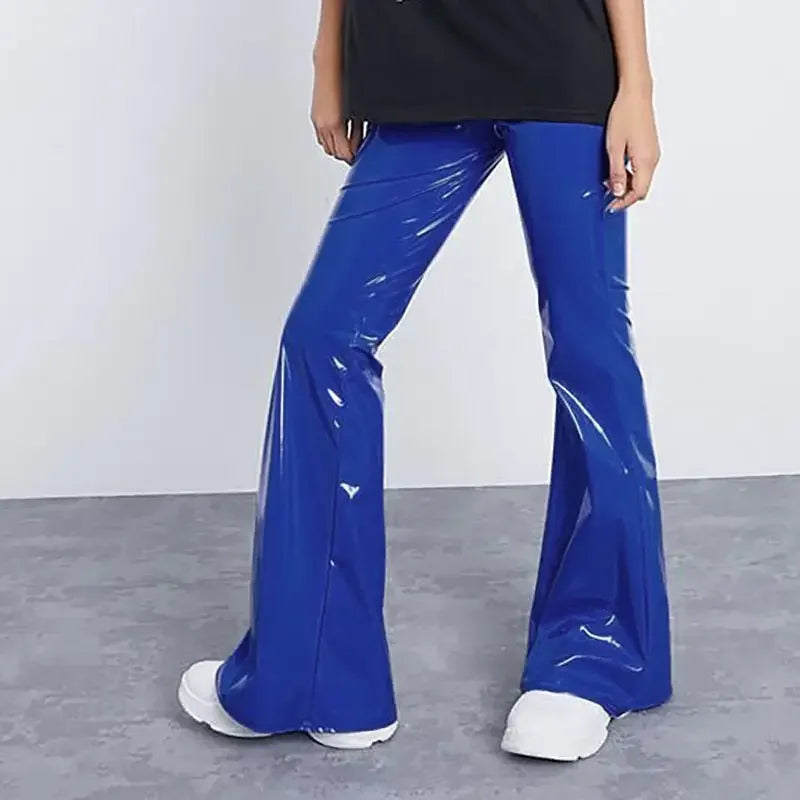 Women Slim Flar Long Leather Trousers | Fashionsarah.com