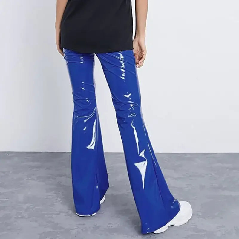 Women Slim Flar Long Leather Trousers | Fashionsarah.com