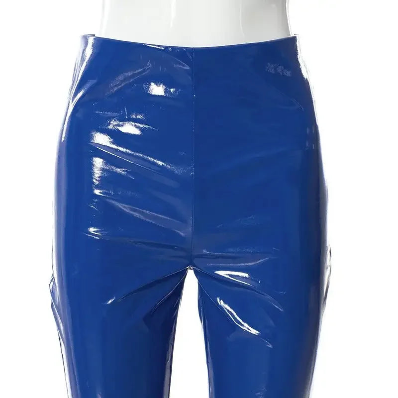 Women Slim Flar Long Leather Trousers | Fashionsarah.com