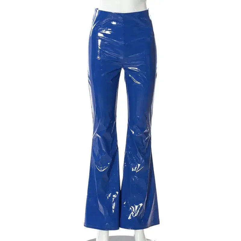 Women Slim Flar Long Leather Trousers | Fashionsarah.com