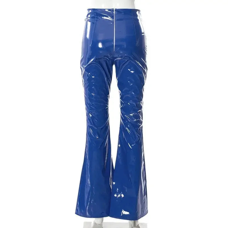 Women Slim Flar Long Leather Trousers | Fashionsarah.com