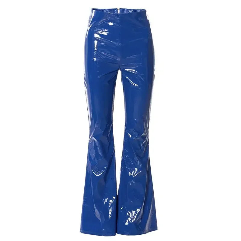 Women Slim Flar Long Leather Trousers | Fashionsarah.com