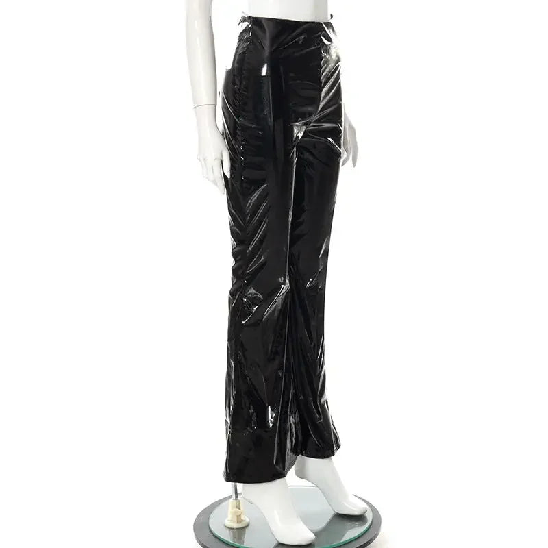 Women Slim Flar Long Leather Trousers | Fashionsarah.com