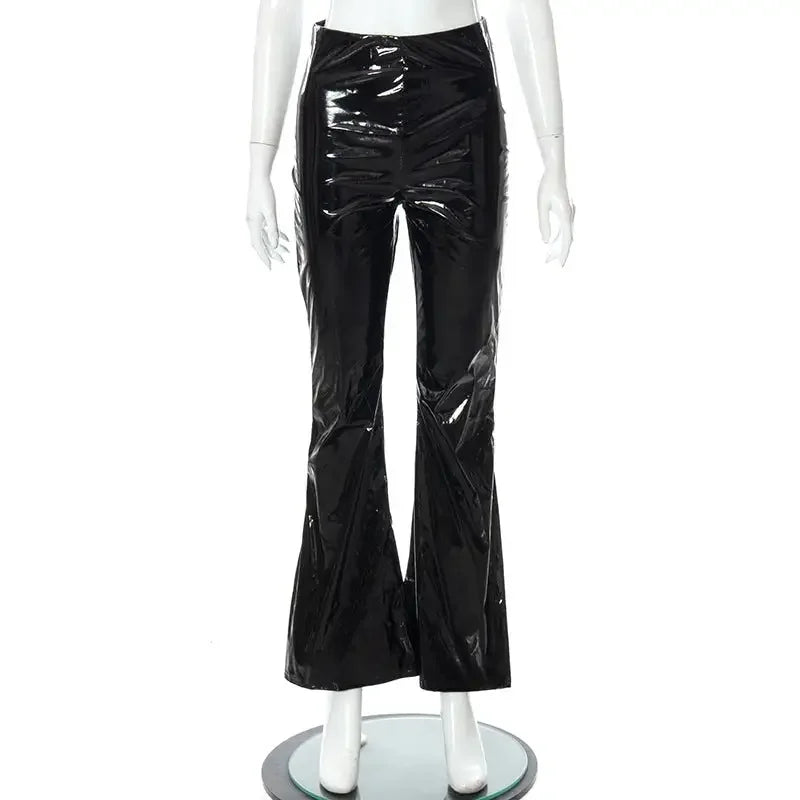 Women Slim Flar Long Leather Trousers | Fashionsarah.com