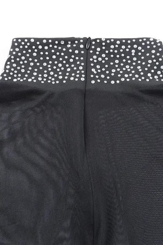 Black Rhinestone High Neck Mesh Bodysuit | Fashionsarah.com