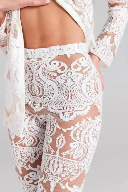 Single Button Guipure Lace Blazer Pants Suit | Fashionsarah.com