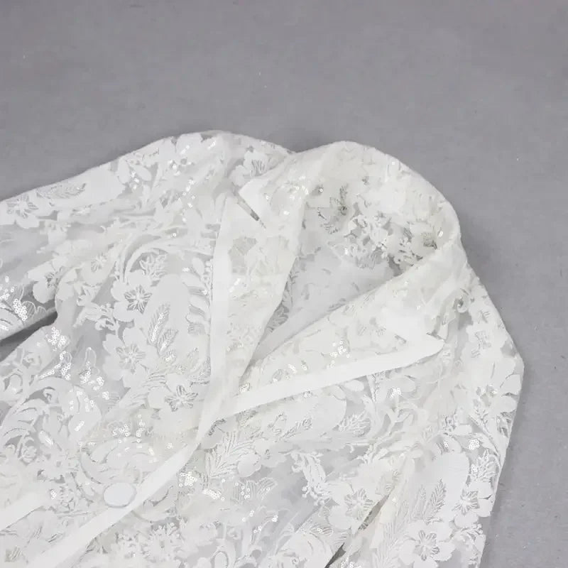 Single Button Guipure Lace Blazer Pants Suit | Fashionsarah.com