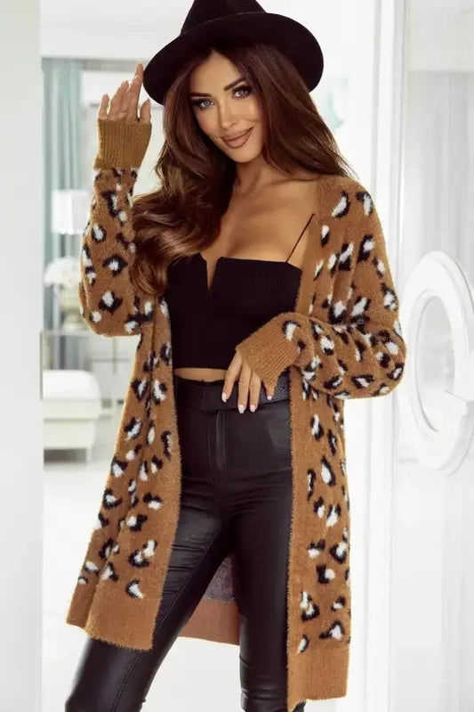Brown Leopard Women Cardigan | Fashionsarah.com