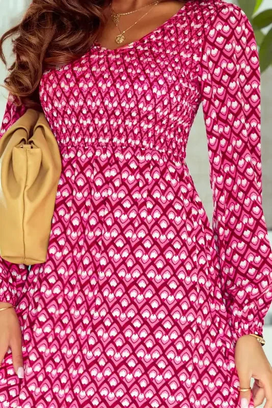 Geometric V Neck High Waist Long Dress | Fashionsarah.com