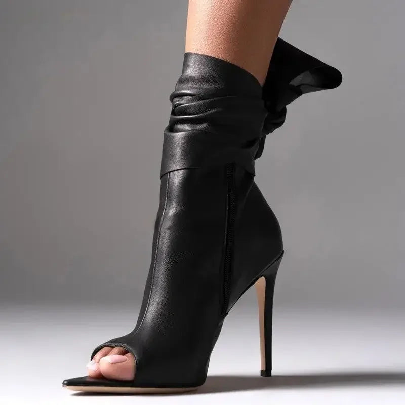 Open Toe Black Short Boots | Fashionsarah.com