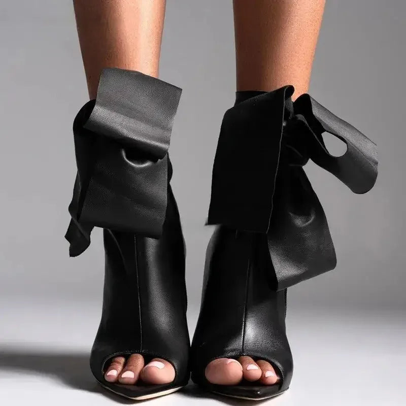 Open Toe Black Short Boots | Fashionsarah.com