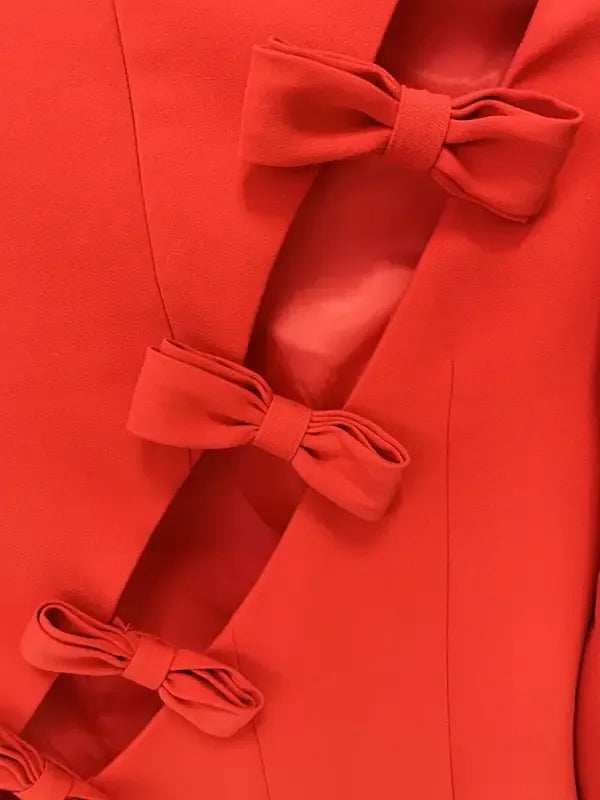 Stylish Hollow Out Bow Long Sleeve Dress | Fashionsarah.com