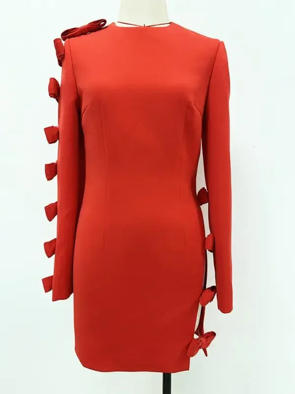 Stylish Hollow Out Bow Long Sleeve Dress | Fashionsarah.com