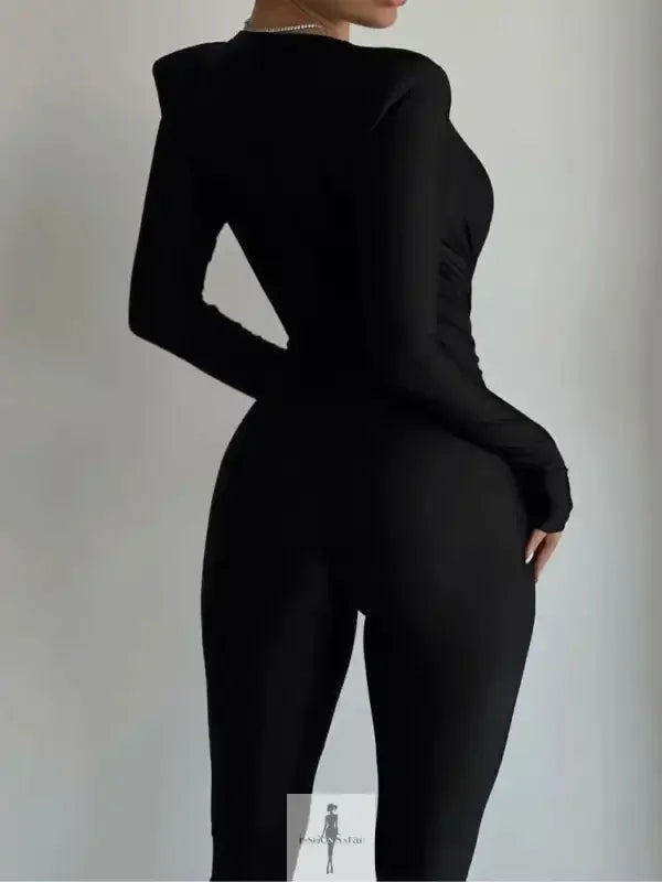 Fashionsarah.com Fashionsarah.com Deep V Neck Long Sleeve Skinny Jumpsuit