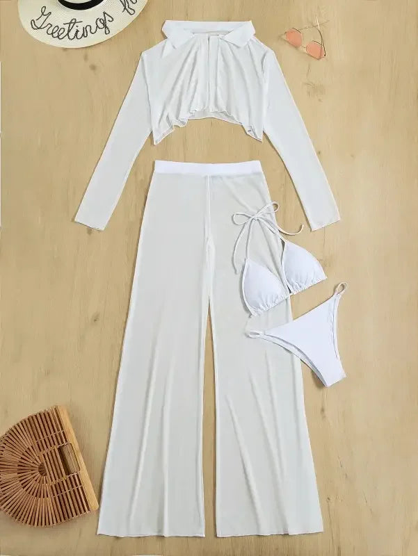 4 Pcs Halter Triangle Bikini with cover up | Fashionsarah.com