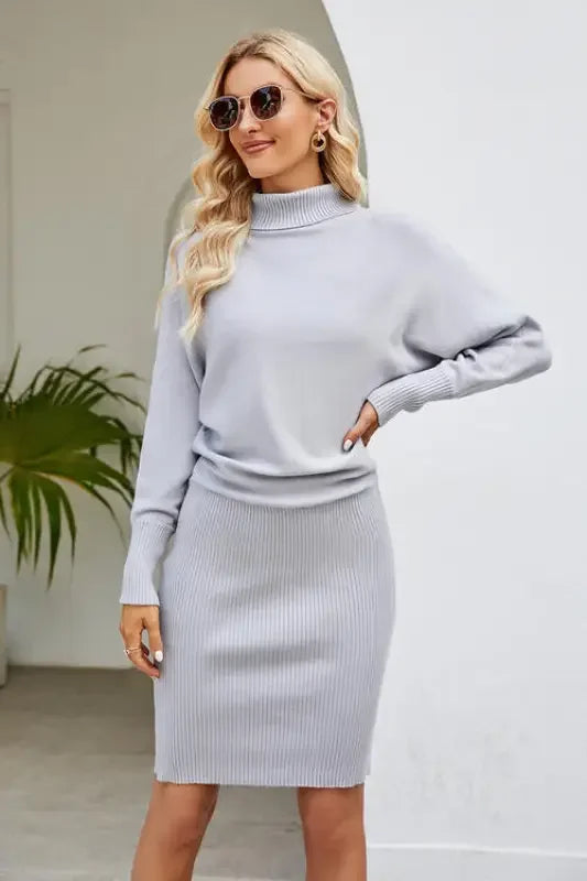 Ribbed Mock Neck Long Sleeve Dress | Fashionsarah.com