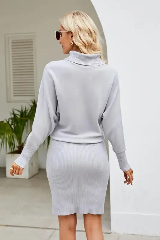Ribbed Mock Neck Long Sleeve Dress | Fashionsarah.com