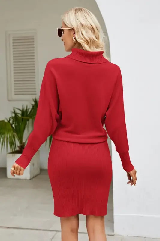 Ribbed Mock Neck Long Sleeve Dress | Fashionsarah.com