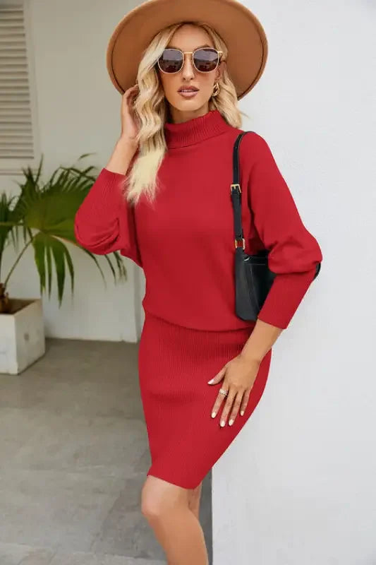 Ribbed Mock Neck Long Sleeve Dress | Fashionsarah.com