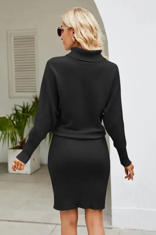 Ribbed Mock Neck Long Sleeve Dress | Fashionsarah.com