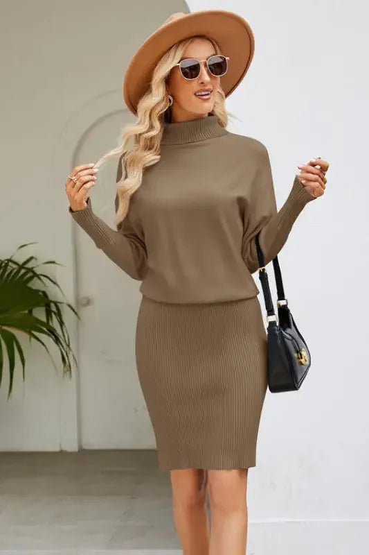 Ribbed Mock Neck Long Sleeve Dress | Fashionsarah.com