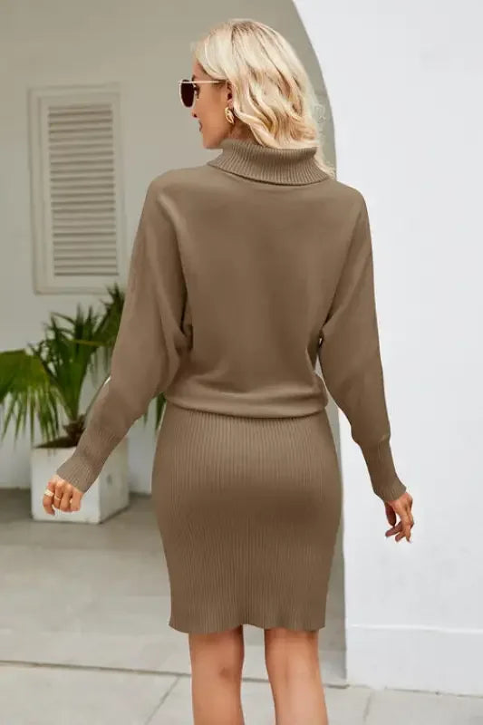 Ribbed Mock Neck Long Sleeve Dress | Fashionsarah.com