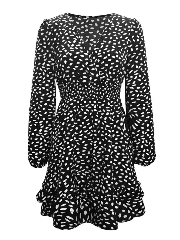 Printed Ruffle Trim Smocked Mini Dress | Fashionsarah.com