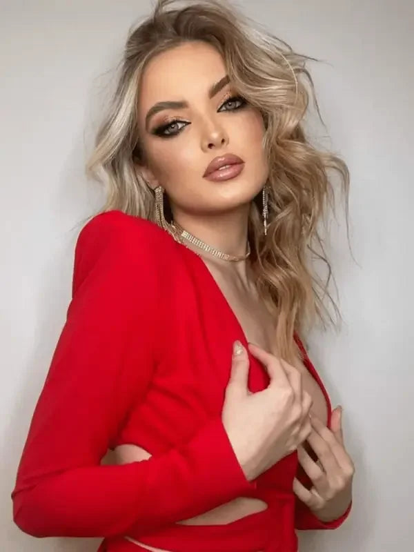 Red Hollow Slim Fit Blazer with Flare Trousers | Fashionsarah.com