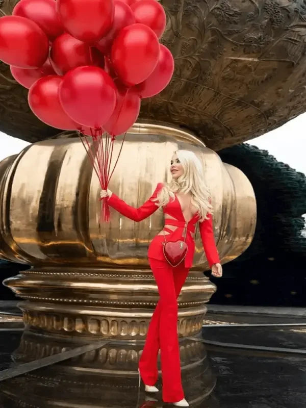 Red Hollow Slim Fit Blazer with Flare Trousers | Fashionsarah.com