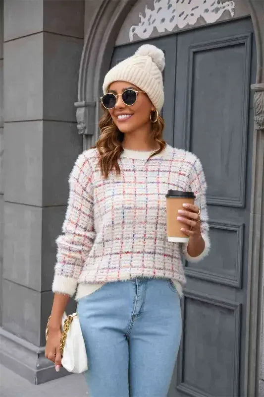 Plaid Knitted Women Sweatshirts | Fashionsarah.com