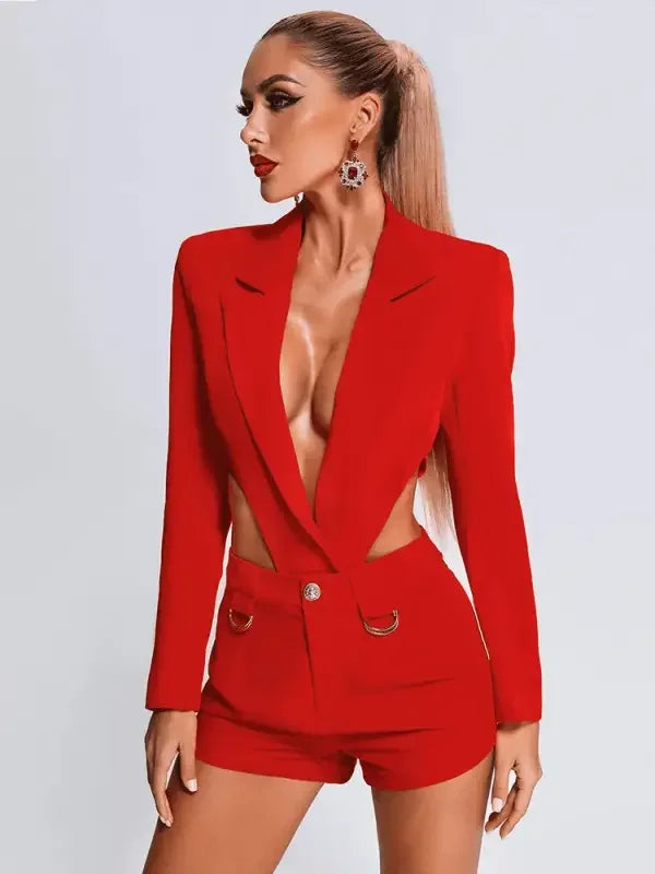 Sexy Hollow Out Red Blazer Pant Suits | Fashionsarah.com