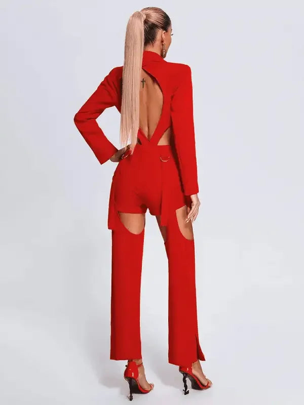 Sexy Hollow Out Red Blazer Pant Suits | Fashionsarah.com