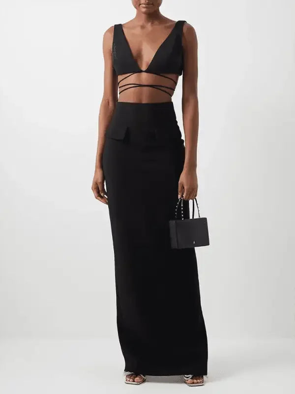 Lace up Top + High Split Long Skirt | Fashionsarah.com