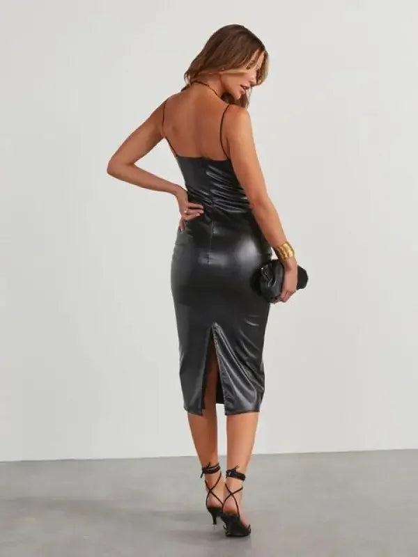 PU Slit Midi Dress | Fashionsarah.com