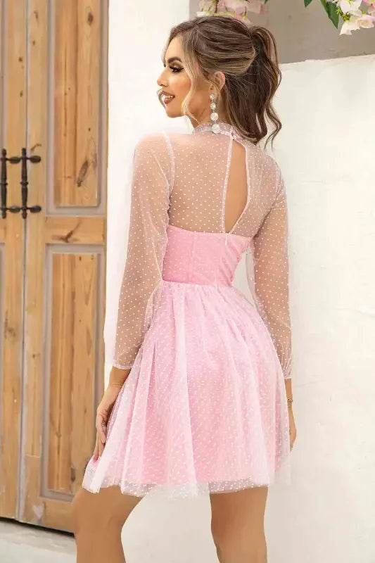 Tie Neck Open Back Mesh Dress | Fashionsarah.com