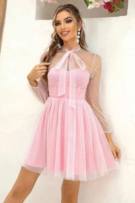 Tie Neck Open Back Mesh Dress | Fashionsarah.com