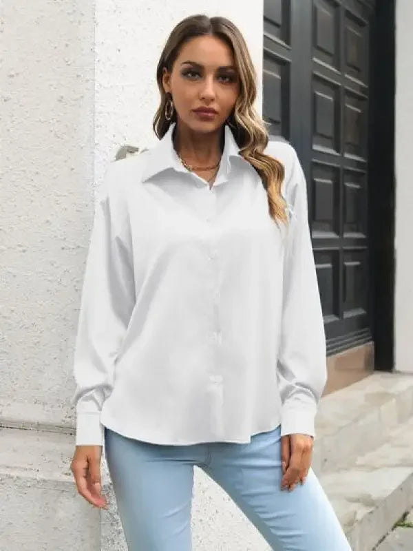Button Up Collared Neck Women Shirt | Fashionsarah.com